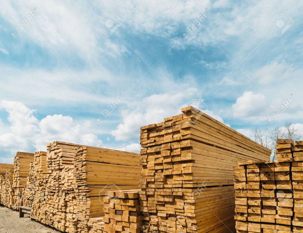 Lumber stacked outside
